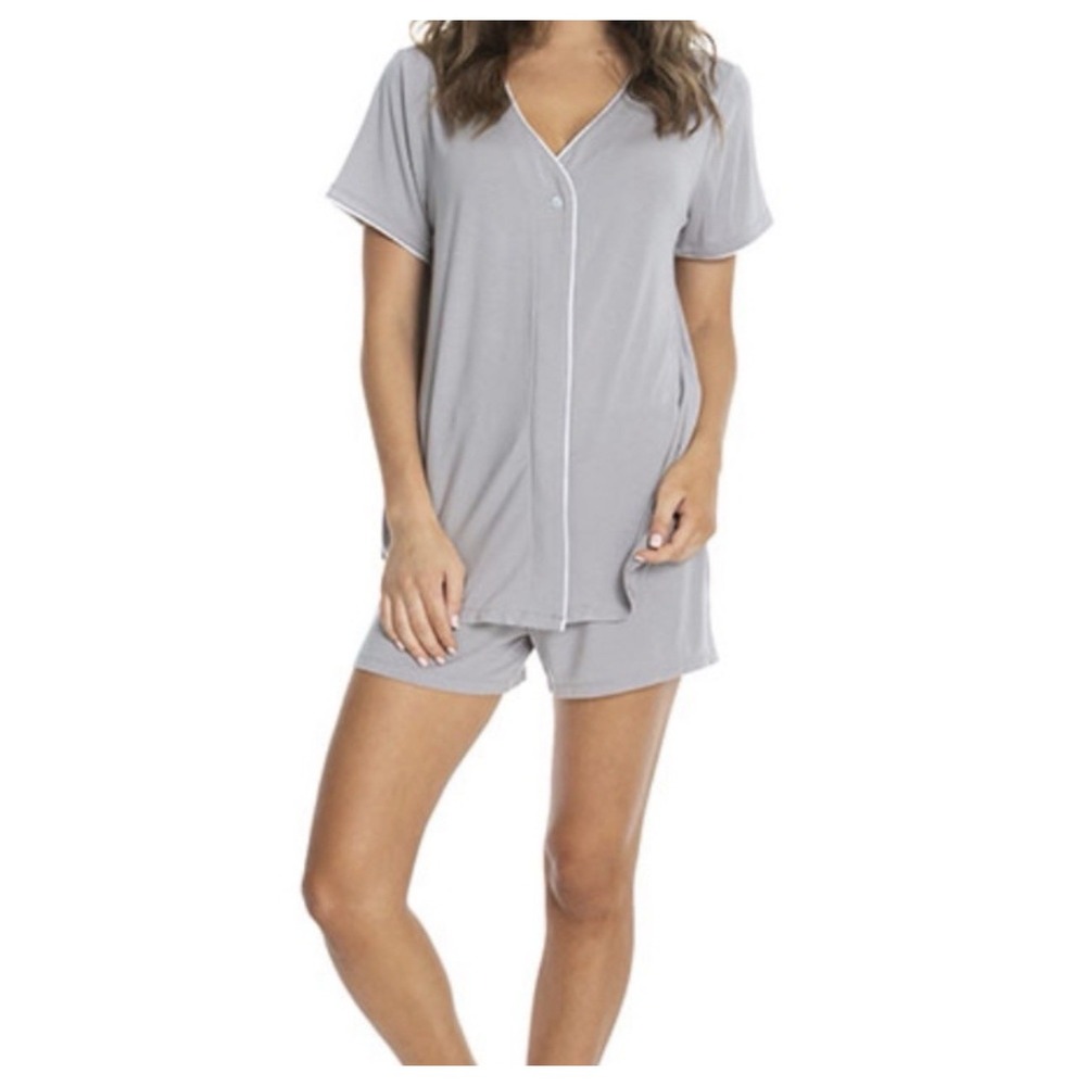 Barefoot Dreams XL Luxe Milk Jersey Pajama Set Short Bamboo Gray Lounge Button
